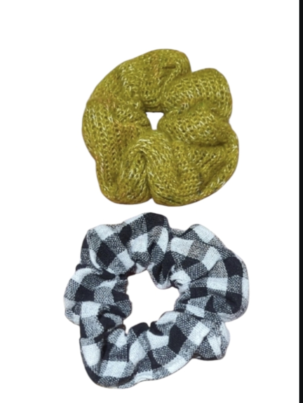 Set of 2 Scrunchies — Mustard Knit + Black & White Hair Scrunchies